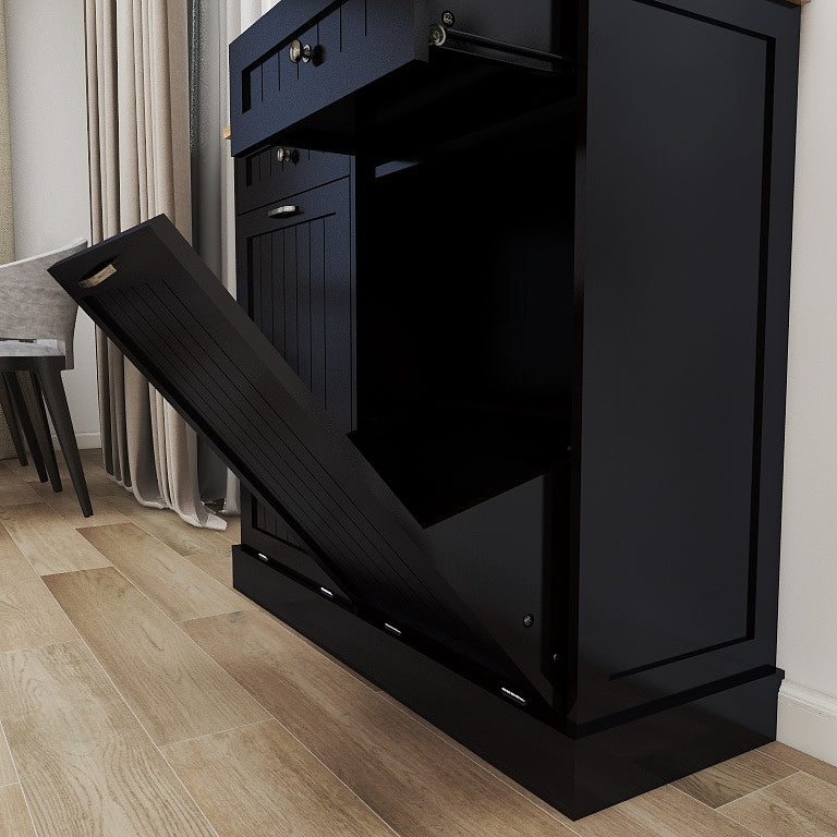 Two Drawers and Two-Compartment Tilt-Out Trash Cabinet Kitchen Trash Cabinet-Black W1120127329-djyc