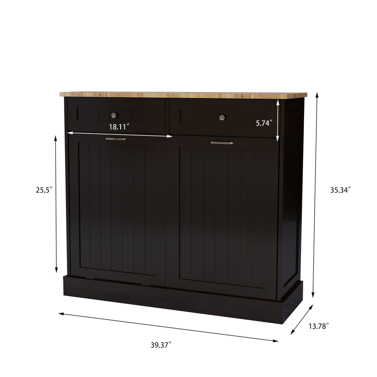 Two Drawers and Two-Compartment Tilt-Out Trash Cabinet Kitchen Trash Cabinet-Black W1120127329-djyc