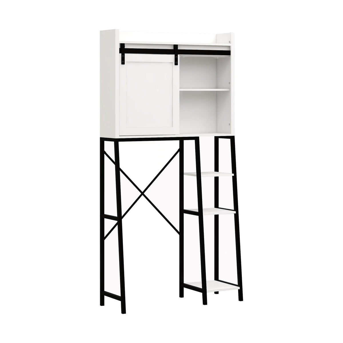 Over The Toilet Storage Cabinet, Bathroom Shelves Over Toilet with Sliding Barn Door,Adjustable Shelves and Side Storage Rack-White W282138090-djyc