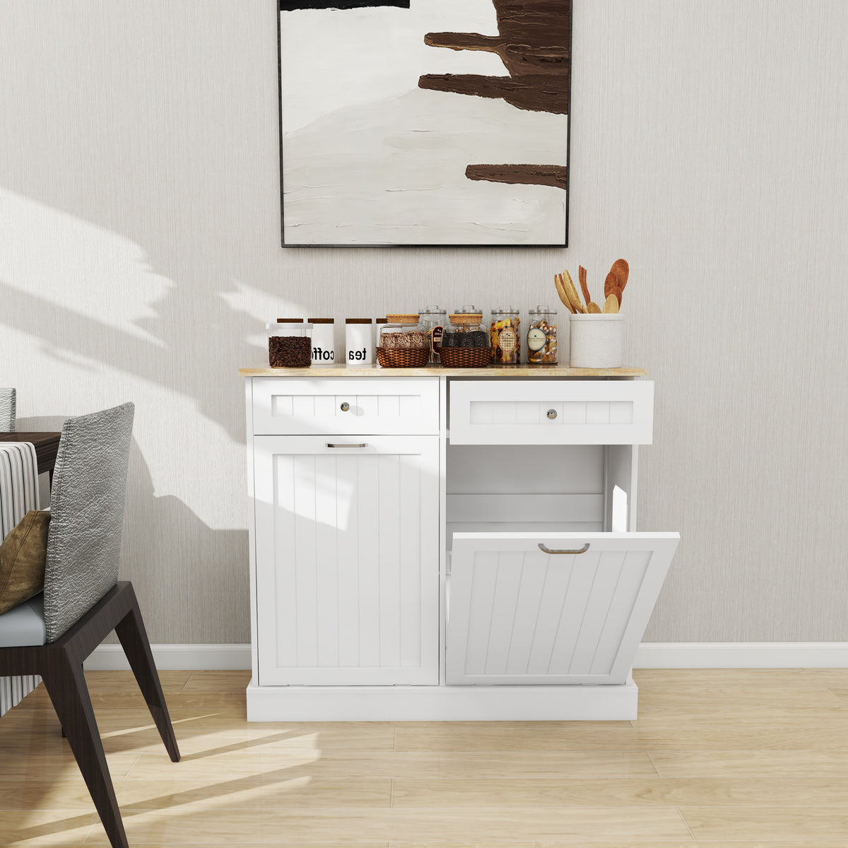 Two Drawers and Two-Compartment Tilt-Out Trash Cabinet Kitchen Trash Cabinet-White W282P160454-djyc