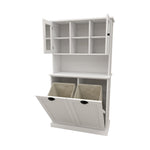 Two-Compartment Tilt-Out Dirty Laundry Basket Tall Bathroom Cabinet with 2 Adjustable Shelves-White W1120S00001-djyc