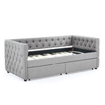 Upholstered Twin Size Daybed with Two Drawers, with Button and Copper Nail on Square Arms, Grey (82.75''x43''x30.75'') W487S00216-djyc