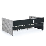 Upholstered Full Size Daybed with Two Drawers, with Button and Copper Nail on Square Arms, Grey (82.75''x58''x30.75'') W487S00218-djyc