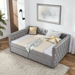 Upholstered Full Size Daybed with Two Drawers, with Button and Copper Nail on Square Arms, Grey (82.75''x58''x30.75'') W487S00218-djyc