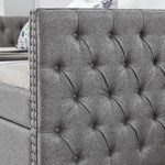 Upholstered Twin Size Daybed with Two Drawers, with Button and Copper Nail on Square Arms, Grey (82.75''x43''x30.75'') W487S00216-djyc