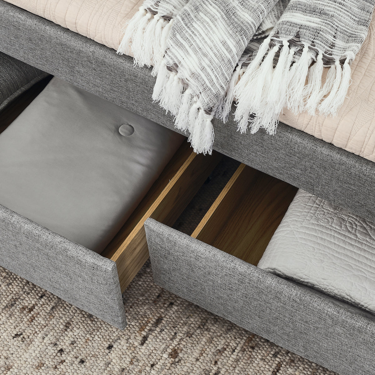 Upholstered Full Size Daybed with Two Drawers, with Button and Copper Nail on Square Arms, Grey (82.75''x58''x30.75'') W487S00218-djyc