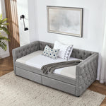 Upholstered Twin Size Daybed with Two Drawers, with Button and Copper Nail on Square Arms, Grey (82.75''x43''x30.75'') W487S00216-djyc