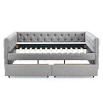Upholstered Full Size Daybed with Two Drawers, with Button and Copper Nail on Square Arms, Grey (82.75''x58''x30.75'') W487S00218-djyc