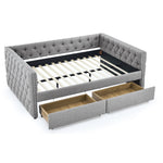 Upholstered Full Size Daybed with Two Drawers, with Button and Copper Nail on Square Arms, Grey (82.75''x58''x30.75'') W487S00218-djyc