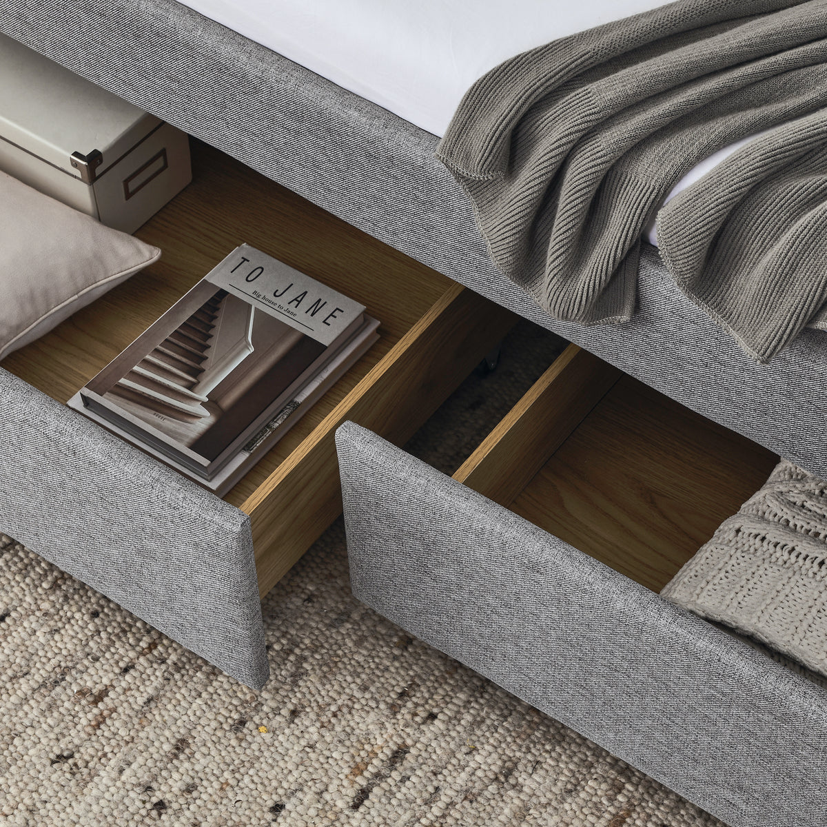 Upholstered Twin Size Daybed with Two Drawers, with Button and Copper Nail on Square Arms, Grey (82.75''x43''x30.75'') W487S00216-djyc