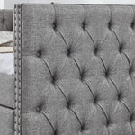 Upholstered Full Size Daybed with Two Drawers, with Button and Copper Nail on Square Arms, Grey (82.75''x58''x30.75'') W487S00218-djyc