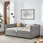 Upholstered Full Size Daybed with Two Drawers, with Button and Copper Nail on Square Arms, Grey (82.75''x58''x30.75'') W487S00218-djyc