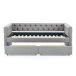 Upholstered Twin Size Daybed with Two Drawers, with Button and Copper Nail on Square Arms, Grey (82.75''x43''x30.75'') W487S00216-djyc