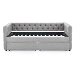 Upholstered Twin Size Daybed with Two Drawers, with Button and Copper Nail on Square Arms, Grey (82.75''x43''x30.75'') W487S00216-djyc