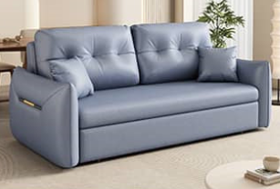 Luxurious Dark Leathaire Sofa in White Champagne Blue with Light Gray Accents – Perfect Blend of Comfort and Style fsx-1013