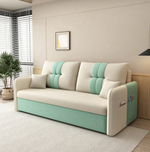 Stylish Cotton-Linen Sofa in Vibrant Orange Beige with Light Blue, Dark Green, Gray, Yellow, and Brown Accents fsx-1007