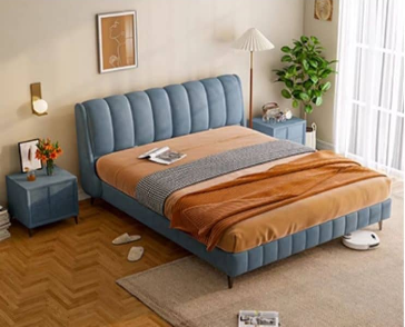 Solid Pine Wood Bed with Beige, Green, Blue, and Yellow Accents for a Stylish Bedroom hmzsh-1270
