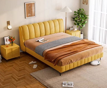 Solid Pine Wood Bed with Beige, Green, Blue, and Yellow Accents for a Stylish Bedroom hmzsh-1270
