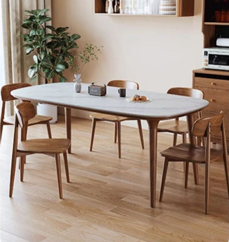 Elegant Natural Brown Black Table with Sintered Stone and Ash Wood Finish fmbs-012