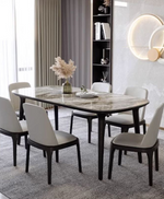 Elegant Natural Brown Black Table with Sintered Stone and Ash Wood Finish fmbs-012