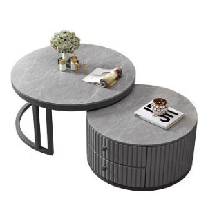 Modern Luxury Tea Table with Sintered Stone & Wood, White, Gray, Brown frg-501