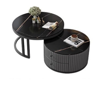 Modern Luxury Tea Table with Sintered Stone & Wood, White, Gray, Brown frg-501
