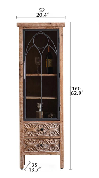 Vintage-Style Cabinet with Chinese Fir and Glass Doors - Elegant Storage Solution hdst-4300