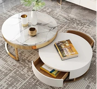 Luxurious Pine and Marble Round Tea Table - Modern Elegance for Your Living Room hgnzj-4328