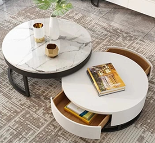 Luxurious Pine and Marble Round Tea Table - Modern Elegance for Your Living Room hgnzj-4328