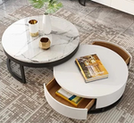 Luxurious Pine and Marble Round Tea Table - Modern Elegance for Your Living Room hgnzj-4328