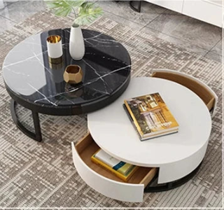 Luxurious Pine and Marble Round Tea Table - Modern Elegance for Your Living Room hgnzj-4328