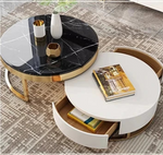 Luxurious Pine and Marble Round Tea Table - Modern Elegance for Your Living Room hgnzj-4328