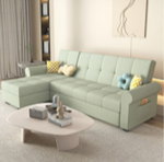 Convertible Sofa Bed in Off-White Gray with Blue, Green, Orange, and Brown Accents - Wood Frame & Techno Fabric fxgz-294