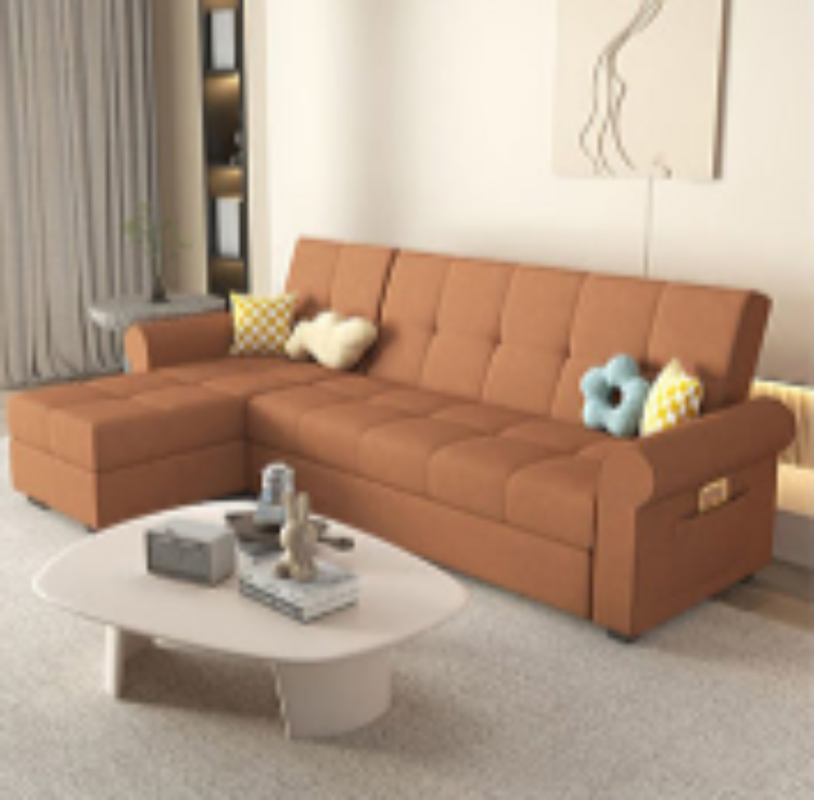 Convertible Sofa Bed in Off-White Gray with Blue, Green, Orange, and Brown Accents - Wood Frame & Techno Fabric fxgz-294