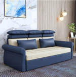 Modern Techno Fabric Sofa Bed in Blue, Green, Dark Gray, and Light Wood Finish fxgz-290