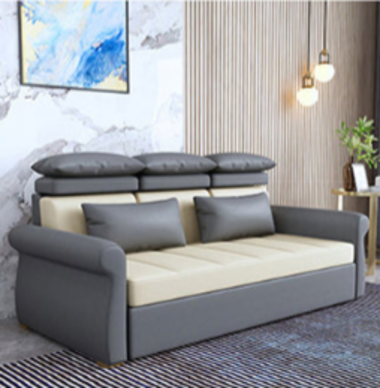 Modern Techno Fabric Sofa Bed in Blue, Green, Dark Gray, and Light Wood Finish fxgz-290