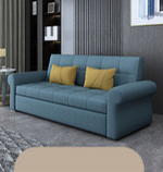 Modern Techno Fabric Sofa Bed in Blue, Light Gray, Dark Yellow, Brown, and Pink with Wood Accents fxgz-278