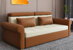 Stylish Multi-Color Techno Fabric Sofa Bed - Orange, Brown, Blue, Green, Black & Gray with Wood Accents fxgz-291