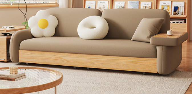 Stylish Sofa with Natural Beige and Brown Tones Featuring Oak Wood Frame & Coir Padding fxl-965
