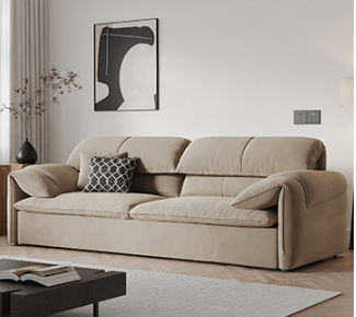 Stylish Solid Wood Sofa with Cotton and Down Cushions in Dark Gray and Beige hyt-1238