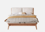 Sleek Ash Wood Bed Frame with Luxurious Down Corduroy Upholstery in Earthy Hues fjjj-1660