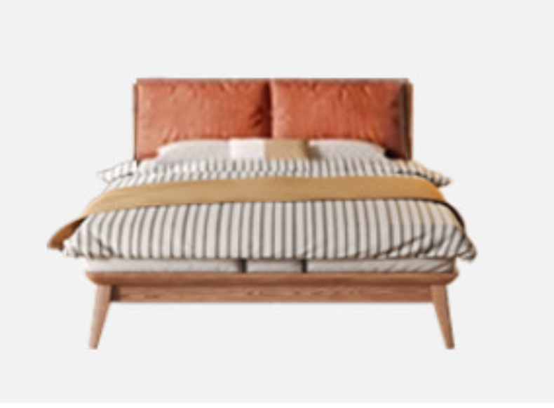 Sleek Ash Wood Bed Frame with Luxurious Down Corduroy Upholstery in Earthy Hues fjjj-1660