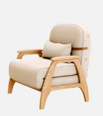 Stylish Beige Sofa with Natural Wood Accents - Comfortable Down and Faux Leather Finish fjjj-1661