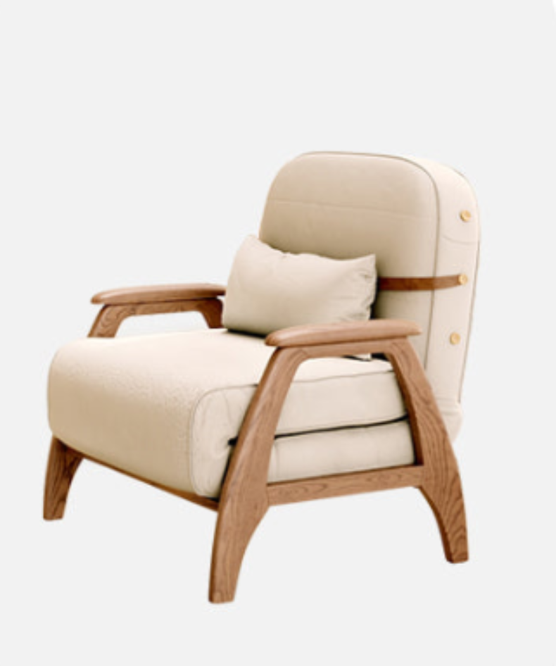 Stylish Beige Sofa with Natural Wood Accents - Comfortable Down and Faux Leather Finish fjjj-1661