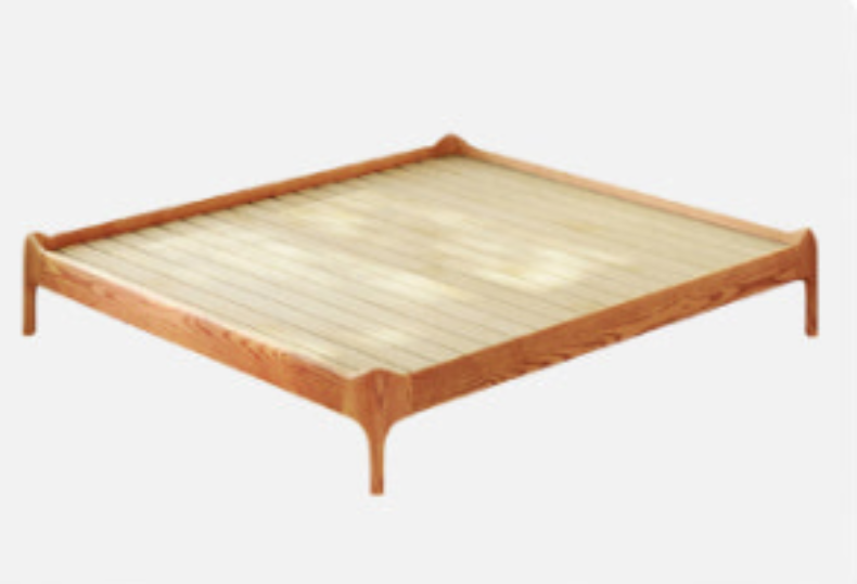 Stylish Light Brown Bed with Natural Wood Accents - Premium Ash Wood Frame fjjj-1655