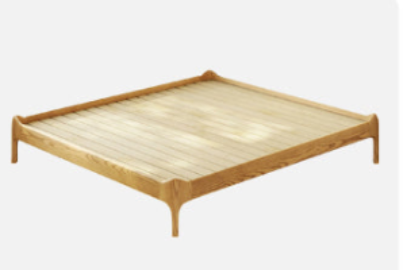 Stylish Light Brown Bed with Natural Wood Accents - Premium Ash Wood Frame fjjj-1655