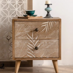 Elegant Floral Carved Bedside Cupboard in Chinese Fir & Density Board hdst-4219