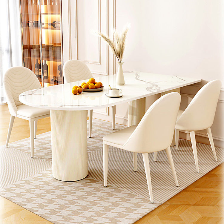 Elegant Glossy White Sintered Stone Table with Laminated Wood Finish hglna-1463