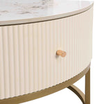 31.5 Inch Modern Round Coffee Table with Drawers, Marble Table with Storage, Coffee Table for Living Room W821P184399-djyc