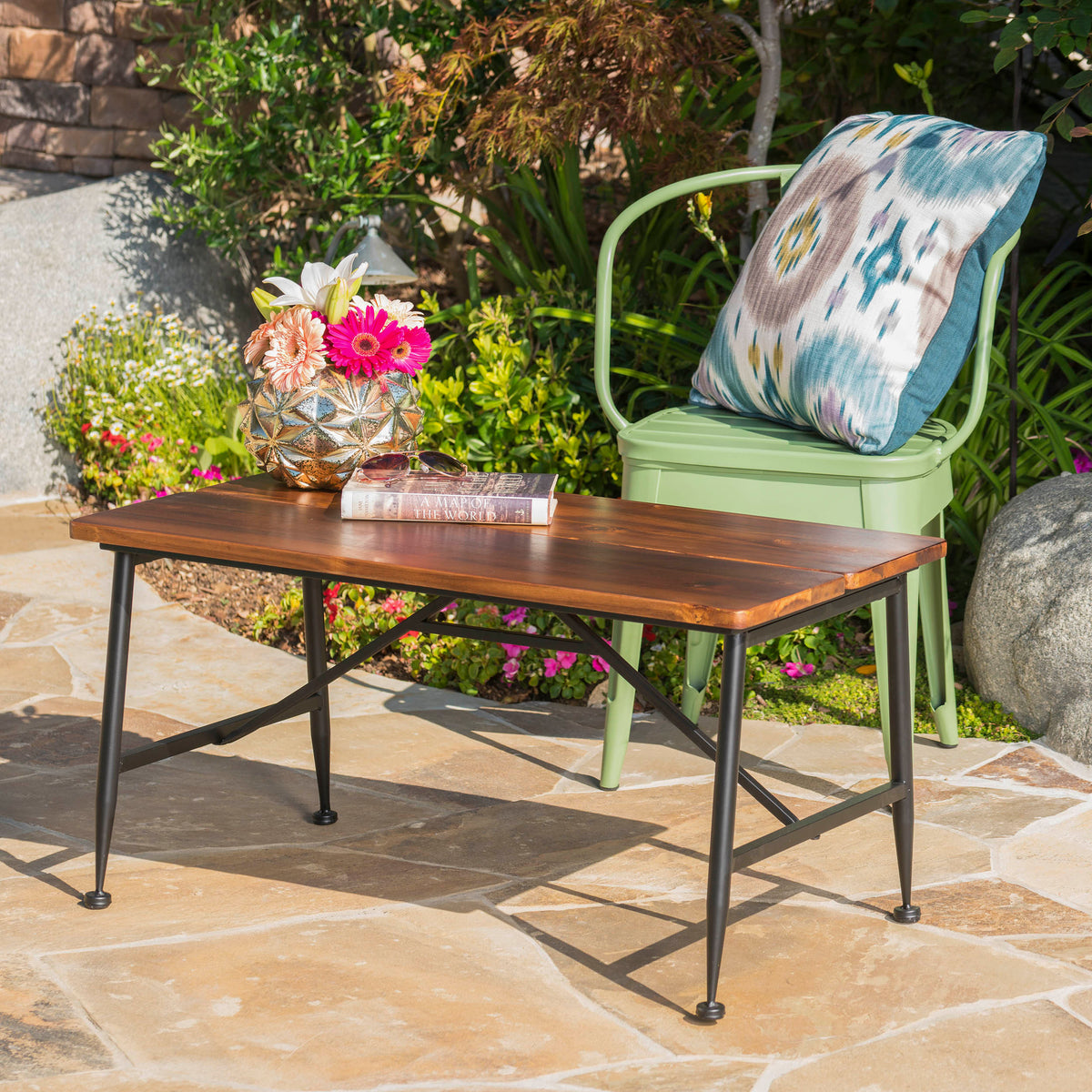 Industrial-Style Acacia Wood Coffee Table – Antique Finish for Elegant Patio Décor 60729-djyc